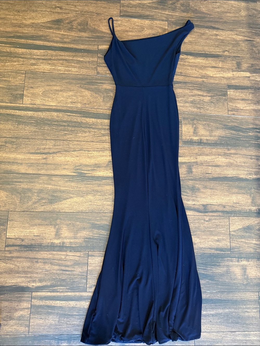 Asymmetric One-Shoulder Navy Maxi Dress -